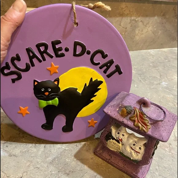 Hanging Scare cat & hanging candle holder Halloween bundle set - Picture 1 of 7